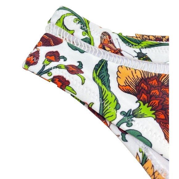 New Beautiful Women's Garden White and Orange Floral Bikini Bottom, Size XL - Picture 4 of 11